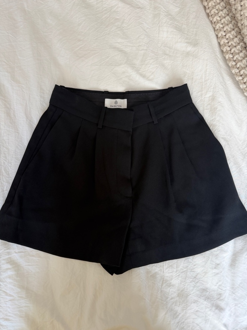 Babaton Black High-Rise Pleated Tailored Shorts